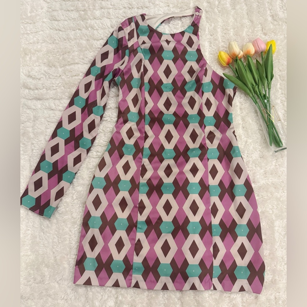 Zara Women's Geometric Dress - Purple, Green, Brown